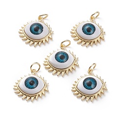 Настоящее золото 18K Латунные подвески, с эмалью и прыжковыми кольцами, глаз, реальный 18 k позолоченный, 20x20x7 мм, Перейти кольцо: 6x1 мм, 4 мм внутренним диаметром
