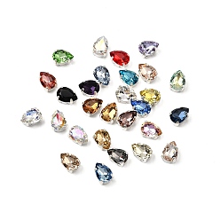 (52) Непрозрачная лаванда Шить на горный хрусталь, стекло горный хрусталь, слеза, с платиновыми латунными зубцами, разноцветные, 10x7x6 мм, отверстие : 1 мм