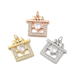 Mixed Color Brass Cubic Zirconia Pendants, Cadmium Free & Lead Free, Present Box, Mixed Color, 18x17.5x4.5mm