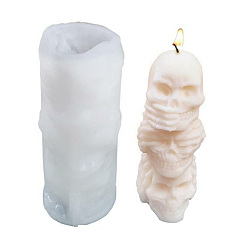 White DIY Halloween Theme Skull-shaped Candle Making Silicone Statue Molds, Portrait Sculpture Resin Casting Molds, Clay Craft Mold Tools, White, 5x4.2x10.35cm