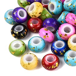 Mixed Color Baking Paint Opaque Acrylic European Beads, Large Hole Beads, Rondelle, with Glitter Powder, Mixed Color, 14x8mm, Hole: 5.5mm
