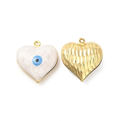 White Brass Enamel Pendants, Real 18K Gold Plated, Long-Lasting Plated, Heart with Evil Eye Pattern, White, 24x22x8mm, Hole: 1.2mm