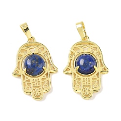 Ляпис-Лазурь Кулоны из натурального лазурита, латунные полые хамса ручные амулеты, стойки покрытие, без кадмия и без свинца, золотые, 33x22x6.5 мм, отверстие : 7.5x5 мм