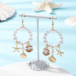 Золотой 304 серьги-ракушки из нержавеющей стали с подвесками в виде морских звезд, со сплавом и ракушечным жемчугом, золотые, 83 мм