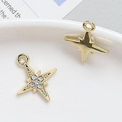 Light Gold Латунные подвески из прозрачного кубического циркония в микро темпе, звезда, золотой свет, 14x17 мм