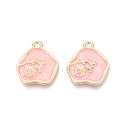 Pink Подвески из эмали и сплава, рыбы прелести, золотые, розовые, 19~20x15~17x2~3 мм, отверстие : 1.5~1.8 мм