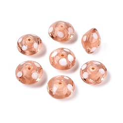 Dark Salmon Handmade Lampwork Beads, Bead in Bead, Flying Saucer with Polka Dot, Dark Salmon, 13~15x9~10.5mm, Hole: 0.8~1.8mm, about 50pcs/strand, 16.93~18.90 inch(43~48cm)