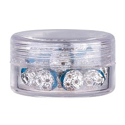 Blue Zircon Brass Rhinestone Beads, Grade A, Silver Color Plated, Round, Blue Zircon, 8mm, Hole: 1mm, 20pcs/box