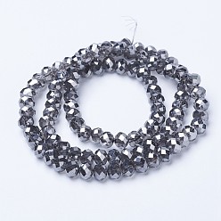 Gray Electroplate Transparent Glass Beads Strands, Full Rainbow Plated, Faceted, Rondelle, Gray, 3x2mm, Hole: 0.8mm, about 150~155pcs/strand, 15~16 inch(38~40cm)