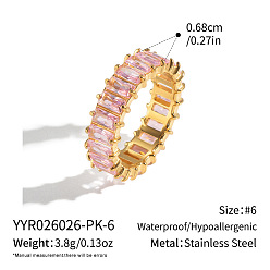 Pink 304 Bagues en acier inoxydable avec pavé de zircones cubiques pour femmes, or, rose, 6.8mm, taille us 8 (18.1 mm)