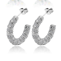 Нержавеющая Сталь Цвет Новые серьги-гвоздики из нержавеющей стали в форме буквы U, европейский и американский ins ветер инкрустированный стразами модный светлый роскошный женский ушной украшение, цвет нержавеющей стали, 25.4x21.8 мм