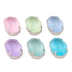 Платина Овал пришиваем стразами, матовое стекло k9 со стразами, многожильных ссылки, с латунной фурнитурой , разноцветные, платина, 18x13x8 мм