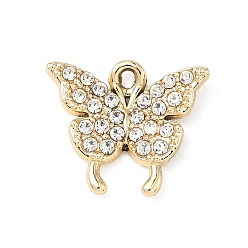 Золотой Подвески из сплава и страза, бабочки прелести, uv покрытие, золотые, 16x18.5x3.5 мм, отверстие : 1.4 мм