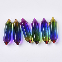 Разноцветный Стеклянные бусины с двойным наконечником, нет отверстий / незавершенного, пуля, красочный, 30~32x8~9x8 мм