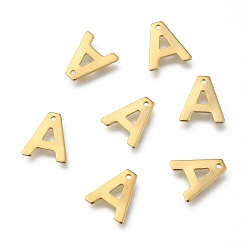 Letter A 304 Stainless Steel Charms, Letter, Initial Charms, Real 18k Gold Plated, Letter.A, 11x6~12x0.8mm, Hole: 1mm