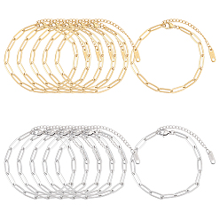 Couleur Dorée & Acier Inoxydable 16 pièces 2 couleurs 304 bracelets à chaîne trombone en acier inoxydable pour femmes, or et acier inoxydable Couleur, 6-1/2 pouce (16.5 cm), 8 pcs / couleur