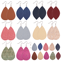 Mixed Color DIY Making, PU Leather Big Pendants and Brass Earring Hooks, Mixed Color, 54~56x30~36.5x1.5~3mm, Hole: 1~1.5mm, 20pcs/set, 19mm, Hole: 1.5mm, Pin: 0.7mm, 20pcs/set