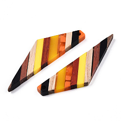 Коралловый Большие подвески из прозрачной смолы и орехового дерева, четырехугольное крыло очарование, коралл, 51.5x14.5x3.5 мм, отверстие : 2 мм