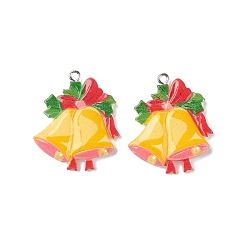 Christmas Bell Подвески из непрозрачной смолы на рождественскую тематику, рождественские прелести, с платиновыми тоновыми железными петлями, Рождественский колокольчик, 32.5x27x4.5 мм, отверстие : 1.8 мм