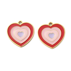 Настоящее золото 18K 304 нержавеющей стальной эмали подвески, сердце, ионное покрытие (ip), реальный 18 k позолоченный, 15x15x1.5 мм, отверстие : 1.5 мм