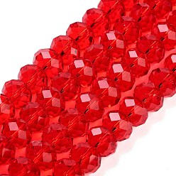 Красный Стеклянные бусины ручной работы с защитой от потускнения, граненые, шайба, красные, 12x8 мм, отверстие : 1 мм, около 68~70 шт / нитка, 58~59 см