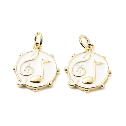 Белый Латунь эмаль подвески, с прыжковых колец, плоские круглые с музыкальными нотами, стойки покрытие, реальный 18 k позолоченный, без свинца и без кадмия, долговечный, белые, 16.5x14x2 мм, отверстие : 3.3 мм