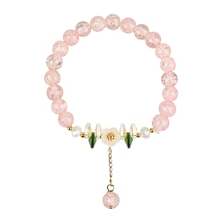 Лосось Стеклянной бусины шарм браслеты, Браслеты из искусственного жемчуга из стекла и АБС-пластика для женщин, цветок, salmon, 7-1/4 дюйм (18.5 см)