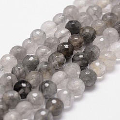 Облако Кварц Природного кварца облако нитей бисера, граненые, круглые, серые, 6 мм, отверстие : 1 мм, около 61 шт / нитка, 14.9 дюйм ~ 15.1 дюйм