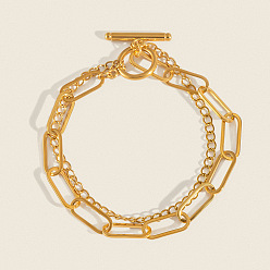 Настоящее золото 18K 304 из нержавеющей стали браслеты многожильных, браслеты-цепочки из скрепок и кабелей для женщин, реальный 18 k позолоченный, 7-7/8 дюйм (20 см)