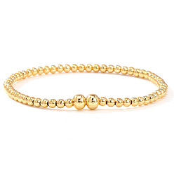 Настоящее золото 18K Минималистичные эластичные браслеты из латунных бусин для женщин, круглые, реальный 18 k позолоченный, 6.30 дюйм (16 см) ~ 6.89 дюйм (17.5 см)