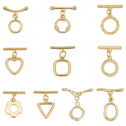 Настоящее золото 18K 10 шт. 10 стили стойки с латунными застежками-переключателями, разнообразные, реальный 18 k позолоченный, 13~20x10.5~15.5x1.5~3 мм, отверстие : 1~2 мм, 1 шт / стиль