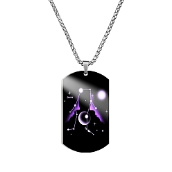 Gemini Non-Tarnish Stainless Steel Constellation Tag Pendant Necklace with Box Chains, Gemini, 23.62 inch(60cm)