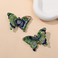 Medium Sea Green Handmade Lampwork Pendants, Butterfly, Medium Sea Green, 38x60mm