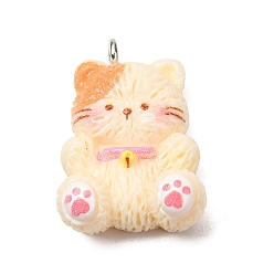 Cat Shape Colgantes de resina opaca con temática animal, con aros de hierro platino, trigo, dije con forma de gato, 24x17x8 mm, agujero: 2 mm