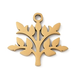 Настоящее золото 18K 201 подвески из нержавеющей стали, лазерная резка, очарование дерева, ионное покрытие (ip), реальный 18 k позолоченный, 15.5x14.5x1 мм, отверстие : 1.4 мм