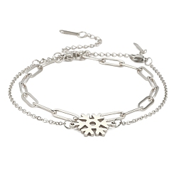 Нержавеющая Сталь Цвет Устойчивые к потускнению 304 наборы браслетов из цепочек-скрепок и тросов из нержавеющей стали, штабелируемые женские браслеты со звеньями снежинки, цвет нержавеющей стали, 4-1/8 дюйм (10.5 см)