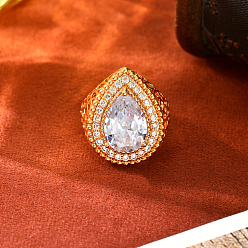 Прозрачный Винтажные богемные латунные кольца-манжеты с микропаве из кубического циркония для женщин., слеза, золотые, прозрачные, регулируемый