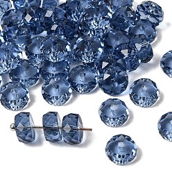 Прусский Синий К 9 стекло, имитация Австрийские кристаллические шарики, класс AAA, граненые, плоско-круглые, берлинская лазурь, 8x3.5 мм, отверстие : 0.9~1 мм