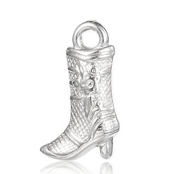 Platinum Carved CCB Plastic Pendants, Boots, Platinum, 18x11x5mm, Hole: 2mm