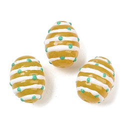 (932FM) Темно-синий аква-матовый с подкладкой Стеклянные бусины из имитации нефрита, бусины ручной работы, овальный с полосой, с эмалью, темно-золотистые, 16x12 мм, отверстие : 1.6~2 мм