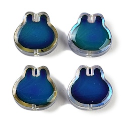 Прозрачный Гальванизировать, двухцветные стеклянные бусины для настроения, чувствительные к температуре бусины, меняющие цвет, кролик, прозрачные, синий фон, 14x14x6 мм, отверстие : 1.2 мм