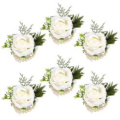 Белый Корсаж на запястье из шелковой ткани с имитацией розы, с абс пластмассовыми жемчужными бисером, ручной цветок для невесты или подружки невесты, свадьба, партийные украшения, белые, 126x60x10 мм, внутренний диаметр: 48 мм