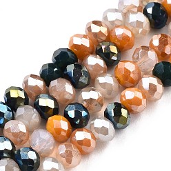 Orange Glass Beads Strands, AB Color Plated, Faceted, Rondelle, Orange, 3.5x3mm, Hole: 0.8mm, about 132~140pcs/strand, 14.80 inch~15.16 inch(37.6cm~38.5cm)