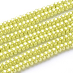 Зеленый газон Экологически чистые нити из стеклянных бусин ронделя, окрашенные распылением, стеклянные под жемчуг, с хлопчатобумажной нитью, зеленый газон, 5x3 мм, отверстие : 1 мм, около 120 шт / нитка, 16 дюйм