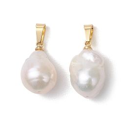 Золотой Натуральный жемчуг барокко подвески с жемчугом кеши, круглые подвески 304 с защелками из нержавеющей стали, цвет морской раковины, золотые, 18.5~19x12x10~11.5 мм, отверстие : 6x3 мм