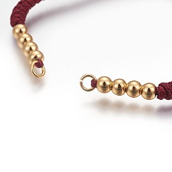 Dark Red Nylon Cord Braided Bead Bracelets Making, with Brass Beads, Long-Lasting Plated, Real 24K Gold Plated, Dark Red, 10-1/4 inch(26cm)~11-5/8 inch(29.6cm)