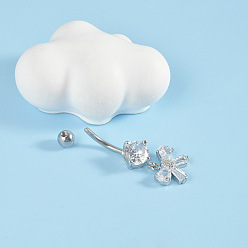 Бабочка 304 Кольца для пупка из нержавеющей стали с микропаве из кубического циркония, цвет нержавеющей стали, бабочка, 10 мм, штифты : 1.6 мм