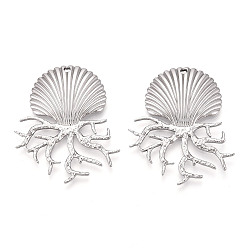 Нержавеющая Сталь Цвет 304 подвески из нержавеющей стали, шарм в форме ракушки, анти-тускнение, цвет нержавеющей стали, 38~39x32~33.5x3 мм, отверстие : 1.6 мм