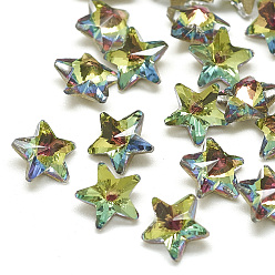 Средно--витражный Сделай сам указал назад k 9 стеклянные кабошоны со стразами, случайное цветное покрытие, граненые, звезда, Vitrail среднего, 5.5x6x3 мм