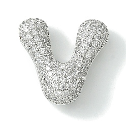 Letter V Стойки обшивки латунь кубического циркония подвески, без кадмия и без свинца, долговечный, алфавит, Буква V, 21.5x22x9 мм, отверстие : 4x2 мм